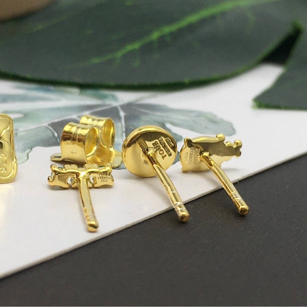 Firm price) Set of three silver vermeil Plump Earrings with gemstones - Picture 2 of 3